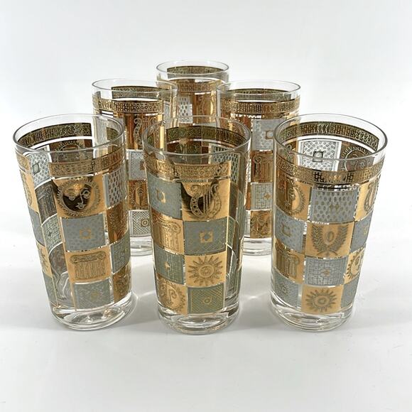 Vintage 60'S MCM Georges Briard 22K Celestial highball barware glasses set of 6 - Picture 1 of 8